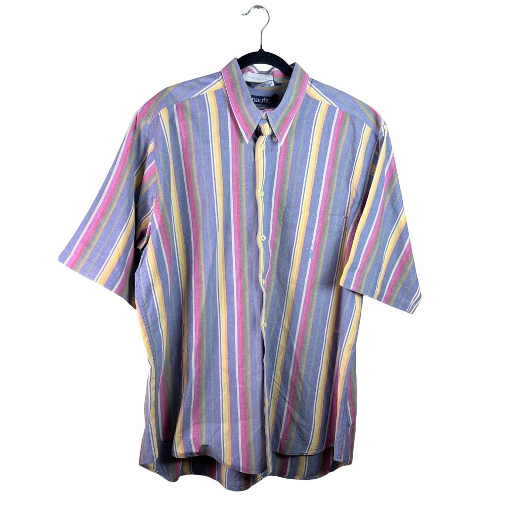 90s Vintage Nautica Striped Button Down Shirt Men's XL Preppy Streetwear